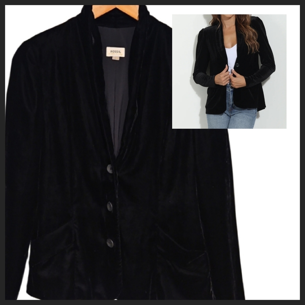FOSSIL Vintage Black Velvet Blazer 8.